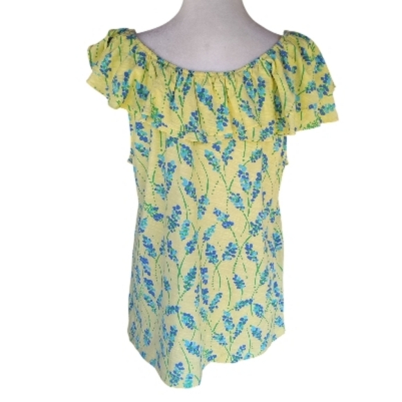 Lilly Pulitzer Wynne Ruffle Top In Starfruit Happy Grass Print Cotton Size XL - Picture 5 of 9